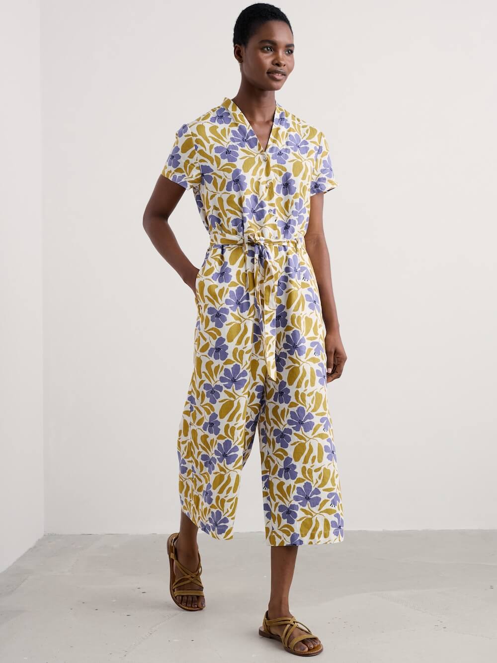 TREEN COVE JUMPSUIT - LEAFY FLORAL CHALK PEAR