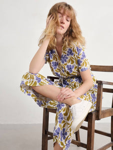 TREEN COVE JUMPSUIT - LEAFY FLORAL CHALK PEAR