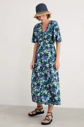 CHATEAUX DRESS (HALF-SLEEVE) - CRAYON FLORAL DARK DRIFT