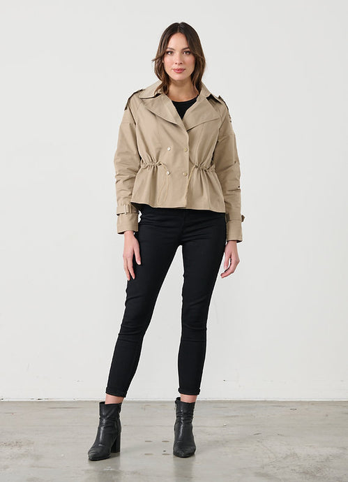 SHOWERPROOF CROP TRENCH JACKET - BEIGE