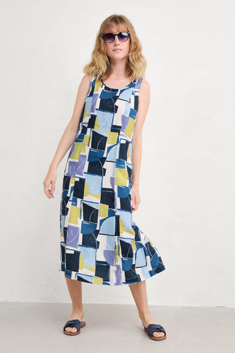 SLEEVELESS GRASS WAVE DRESS - BLOCK SHAPES BILBERRY