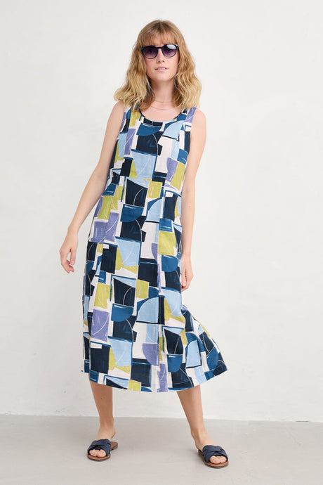SLEEVELESS GRASS WAVE DRESS - BLOCK SHAPES BILBERRY