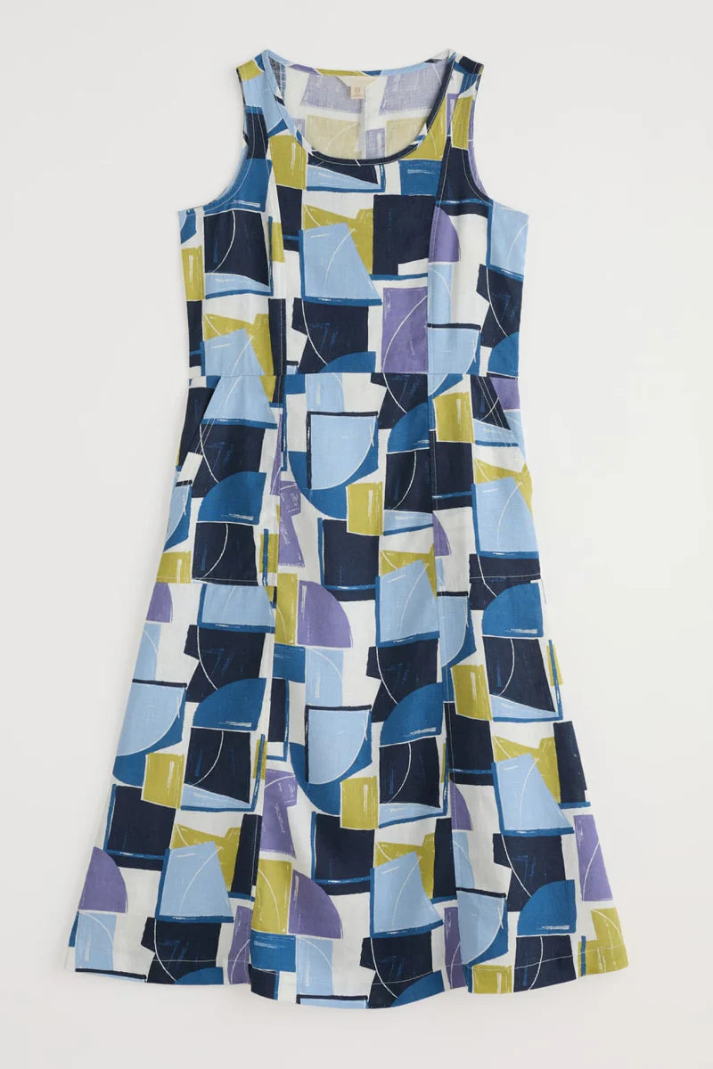 SLEEVELESS GRASS WAVE DRESS - BLOCK SHAPES BILBERRY