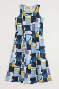 SLEEVELESS GRASS WAVE DRESS - BLOCK SHAPES BILBERRY