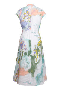 PRINTED DRESS - TERRAIN PATTERN - WHITE
