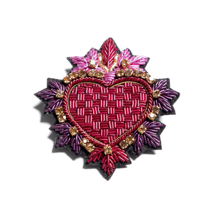 BEADED BROOCH - HEART EX VOTO FUCHSIA