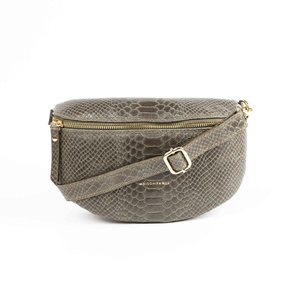 SNAKE CROSS BODY BUM BAG -  KHAKI