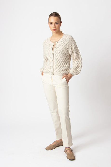 SOLID CARDIGAN - STRUCTURE PATTERN - OFF WHITE