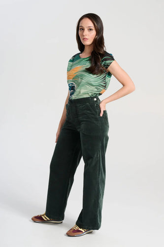 PEGGY PARIS LONG PANTS - SOFT VELVET - FOREST GREEN