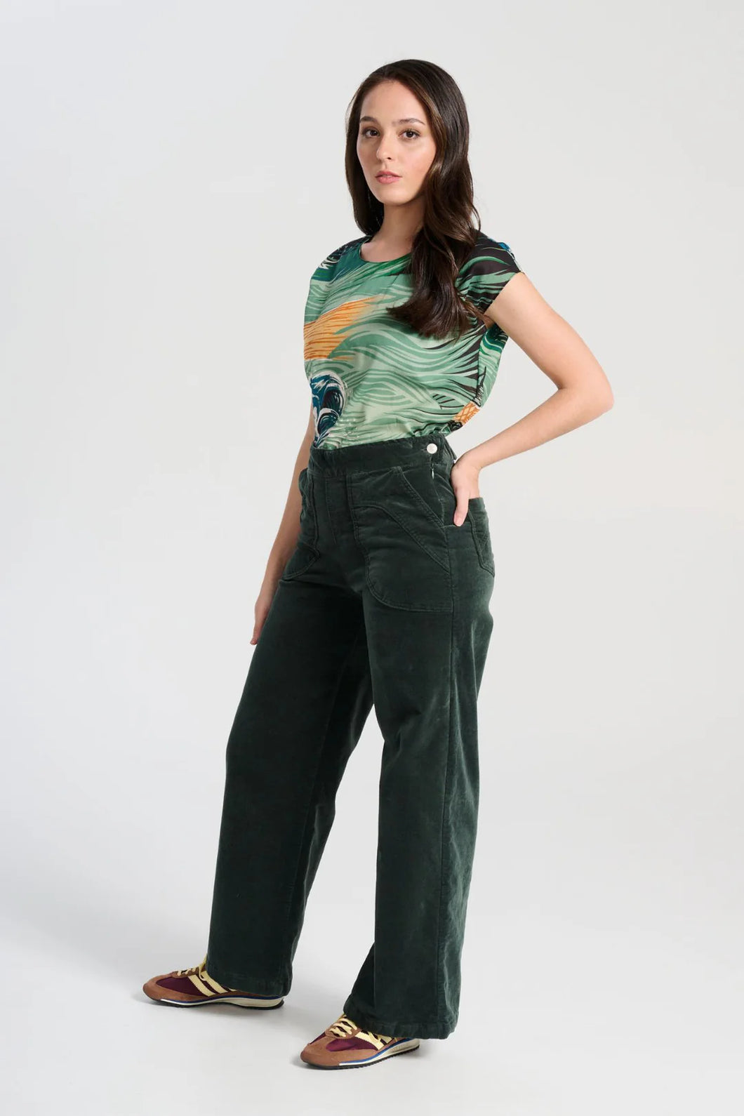 PEGGY PARIS LONG PANTS - SOFT VELVET - FOREST GREEN
