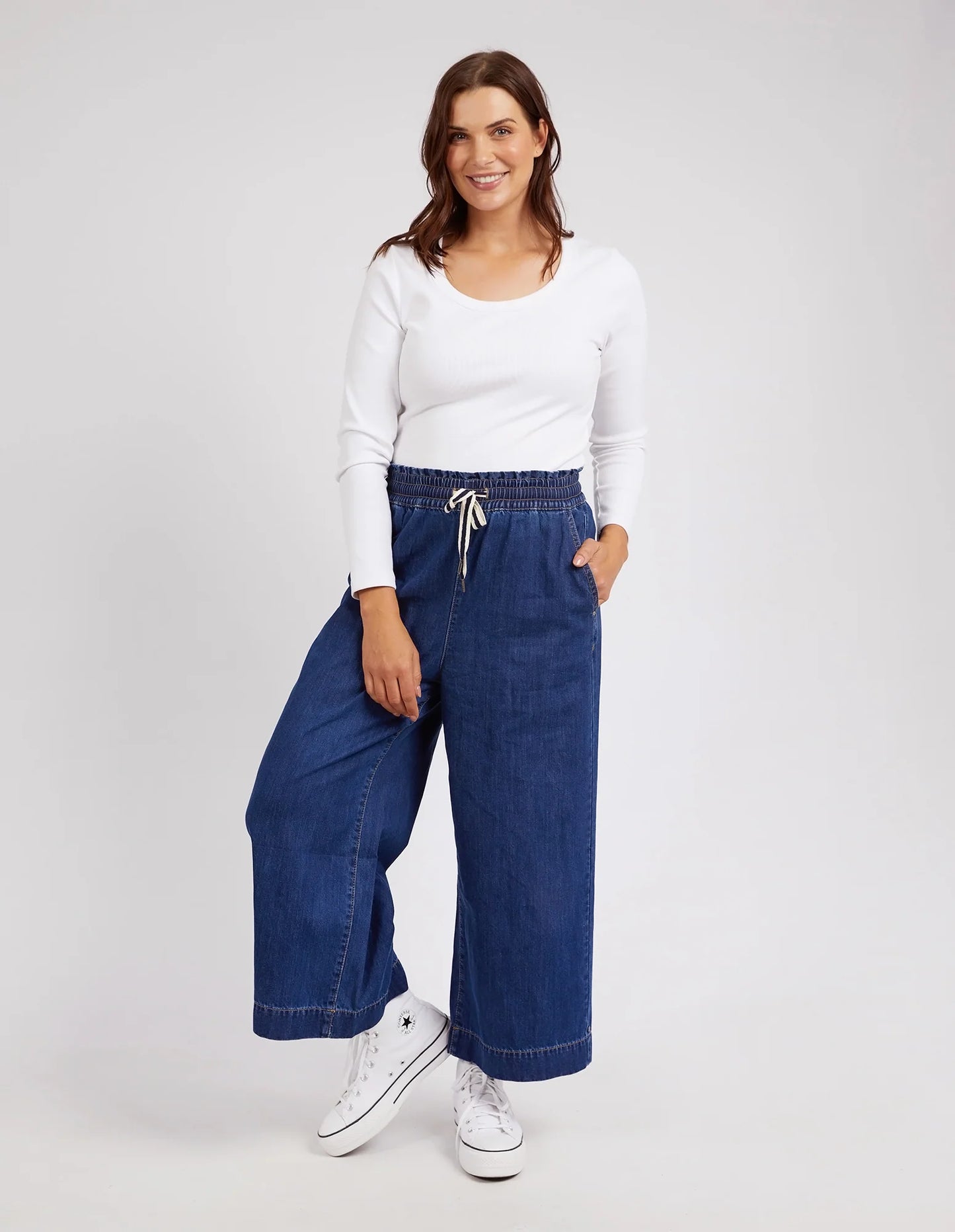 GRETA WIDE LEG PANT - MID BLUE WASH