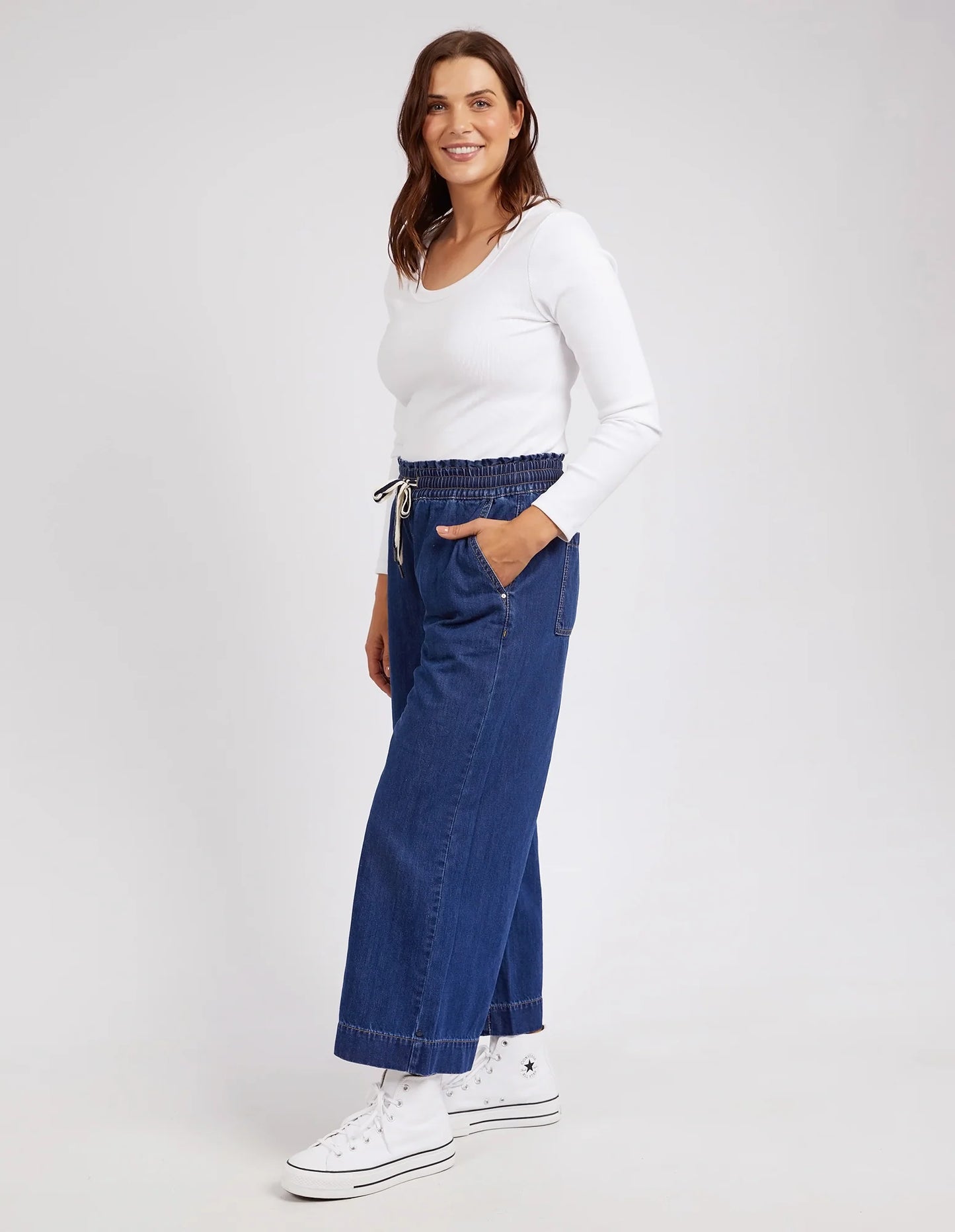GRETA WIDE LEG PANT - MID BLUE WASH