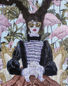 1000 PIECE JIGSAW PUZZLE - GIRL WITH PINK FLAMINGOS