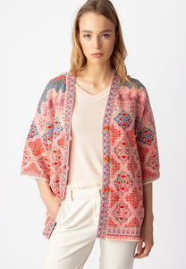 LONG CARDIGAN - MOROCCO PATTERN - CORAL