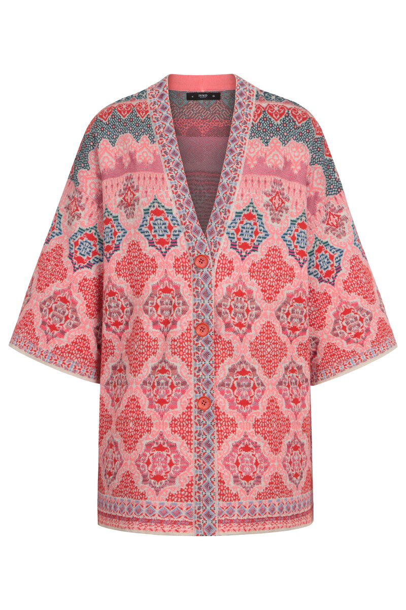 LONG CARDIGAN - MOROCCO PATTERN - CORAL