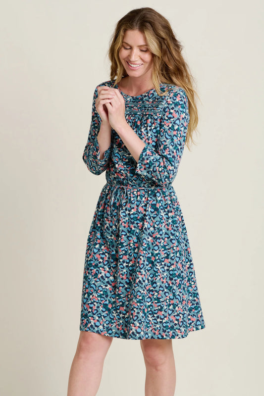 BLUE BRUSHED LEOPARD DRESS