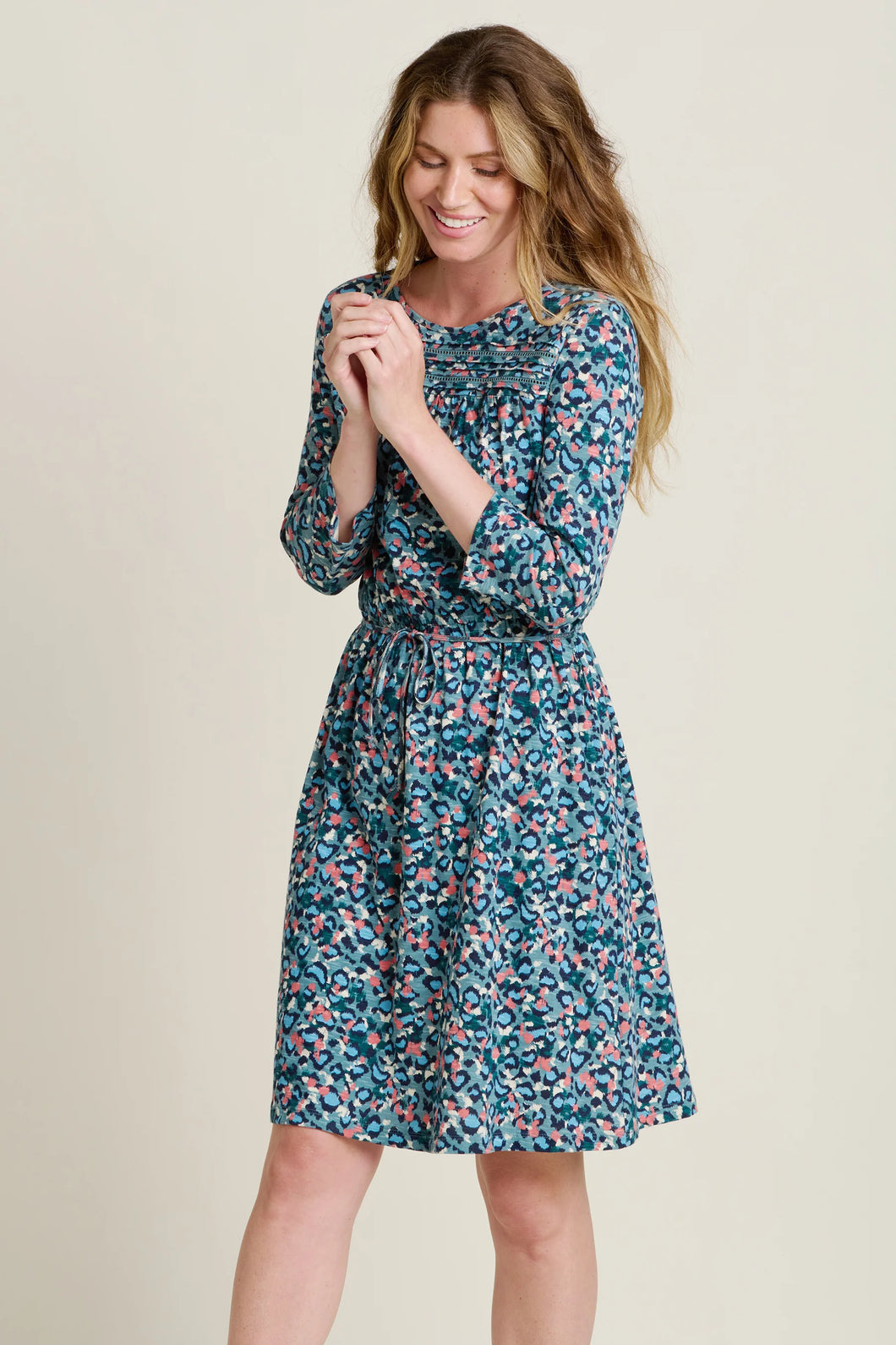 BLUE BRUSHED LEOPARD DRESS