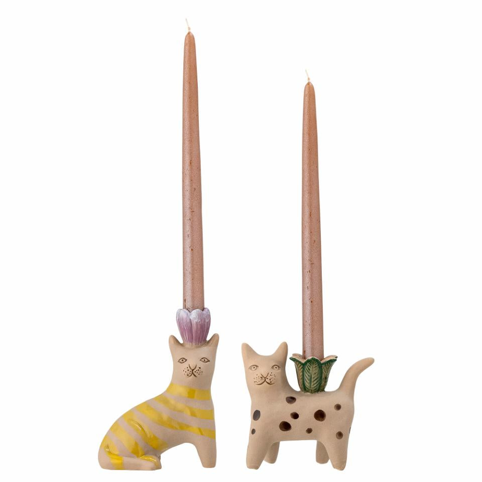 MAMIE CAT STONEWARE CANDLESTICK SET