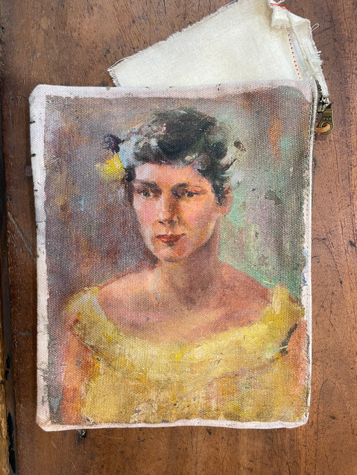CANVAS PAINTING ZIP CLUTCH