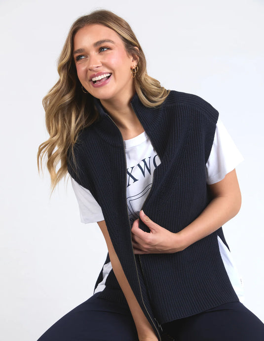 ZIP KNIT VEST - NAVY