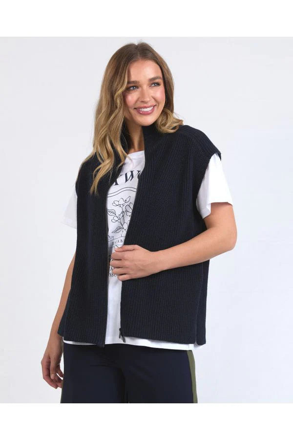 ZIP KNIT VEST - NAVY