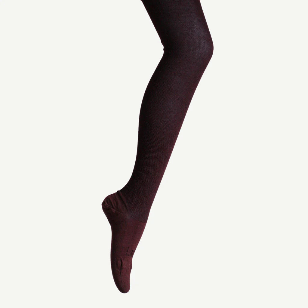 MERINO WOOL TEXTURED KNIT TIGHTS - CURRANT