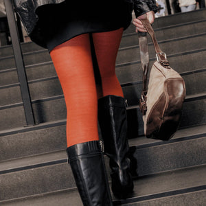 MERINO WOOL TEXTURED KNIT TIGHTS - SPICE