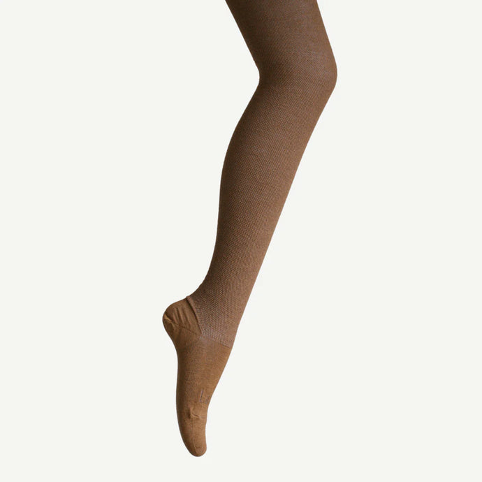 MERINO WOOL TEXTURED KNIT TIGHTS - WALNUT
