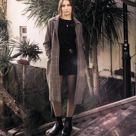 MERINO WOOL TEXTURED KNIT TIGHTS - WALNUT