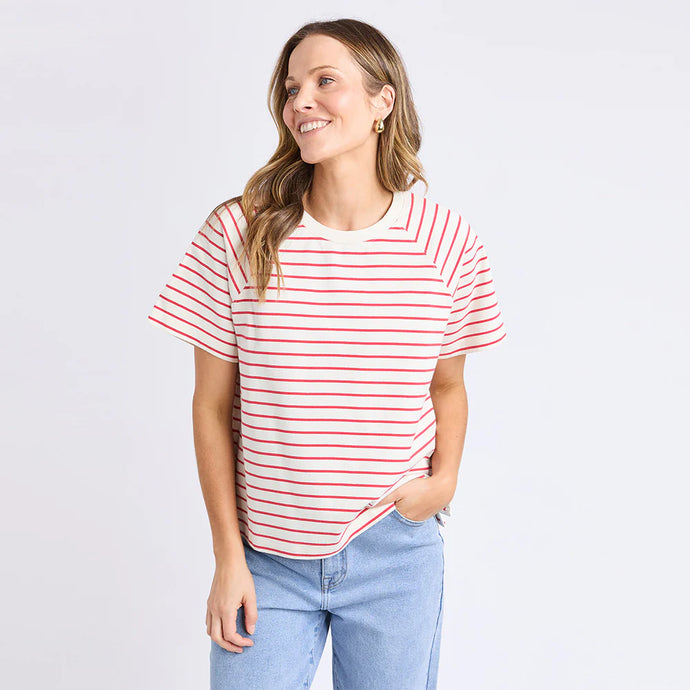 WINDSOR STRIPE TEE - WHITE & RED STRIPE