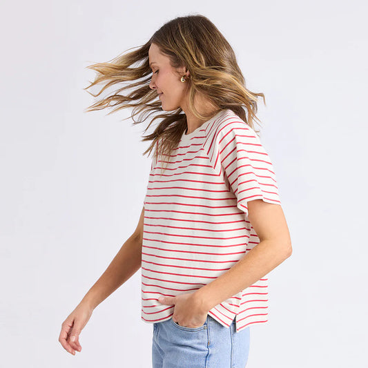 WINDSOR STRIPE TEE - WHITE & RED STRIPE