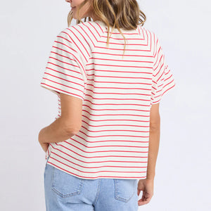 WINDSOR STRIPE TEE - WHITE & RED STRIPE