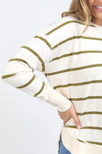 Load image into Gallery viewer, FARRAH STRIPE LONG SLEEVE - WHITE / OLIVE STRIPE