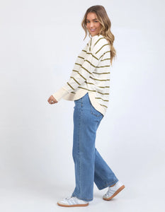 FARRAH STRIPE LONG SLEEVE - WHITE / OLIVE STRIPE
