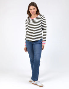 UNITY LONG SLEEVE TEE - KHAKI & WHITE STRIPE