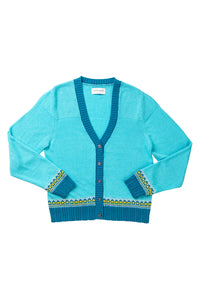 STITCHILL VEE NECK CARDIGAN - TURQUOISE