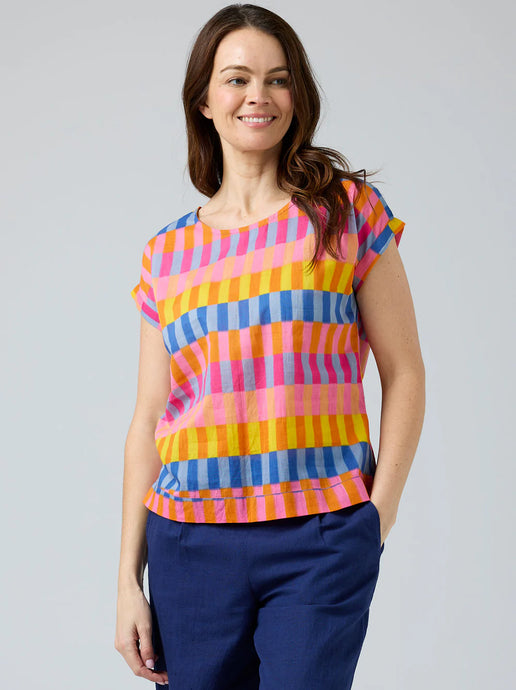 VICKY ROUND NECK TOP - PINK BLOCK