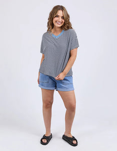 LIV VEE TEE - NAVY WHITE STRIPE