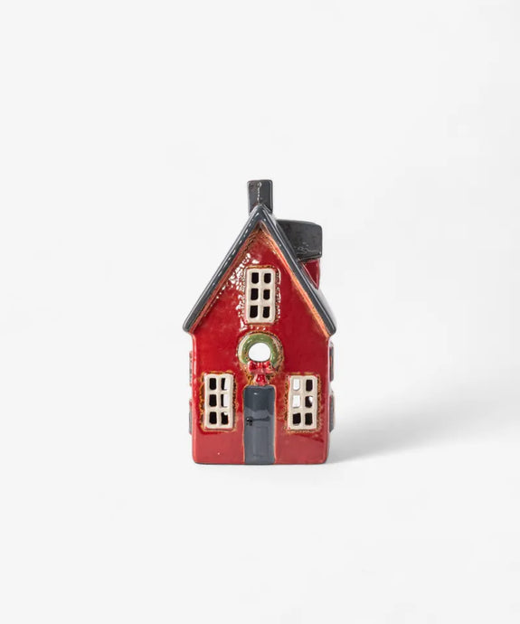 ALSACE TEA LIGHT COTTAGE RED WITH WREATH