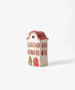 ALSACE TEA LIGHT VILLA CHRISTMAS STONE WITH RED SHUTTERS
