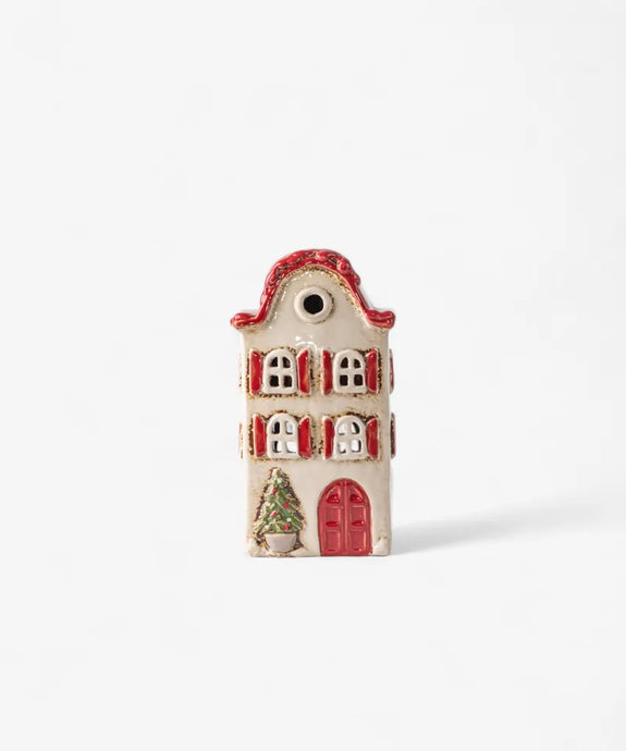 ALSACE TEA LIGHT VILLA CHRISTMAS STONE WITH RED SHUTTERS