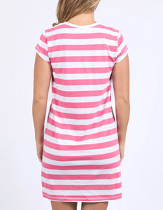 FOXWOOD SIGNATURE STRIPE TEE DRESS - HOT PINK & WHITE