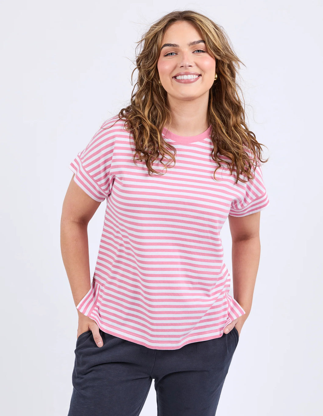 YARA STRIPE S/S TEE - CHATEAU ROSE