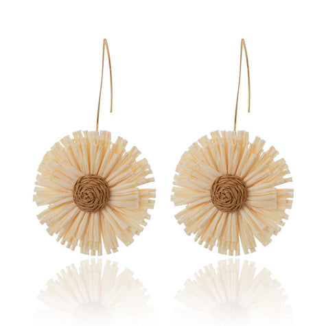FIESTA EARRINGS - XL BEIGE RAFFIA DROP FLOWERS