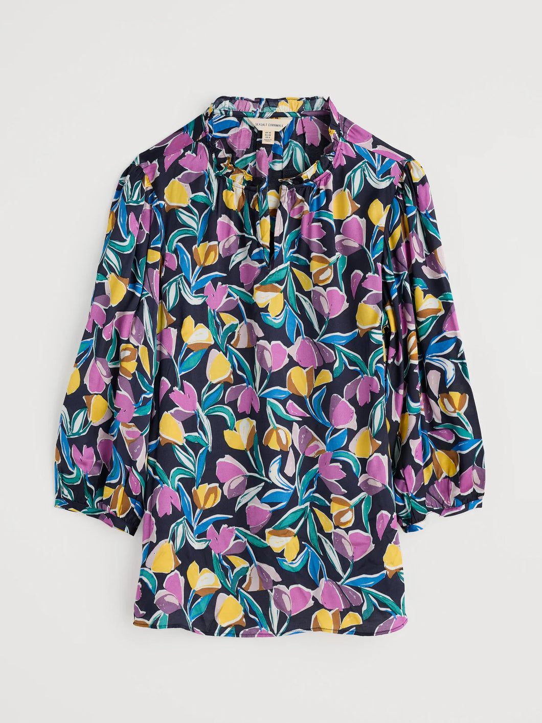FLOWER WEAVE TOP - COLLAGED TULIPS MARITIME