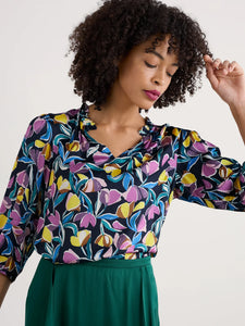 FLOWER WEAVE TOP - COLLAGED TULIPS MARITIME