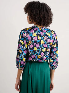 FLOWER WEAVE TOP - COLLAGED TULIPS MARITIME