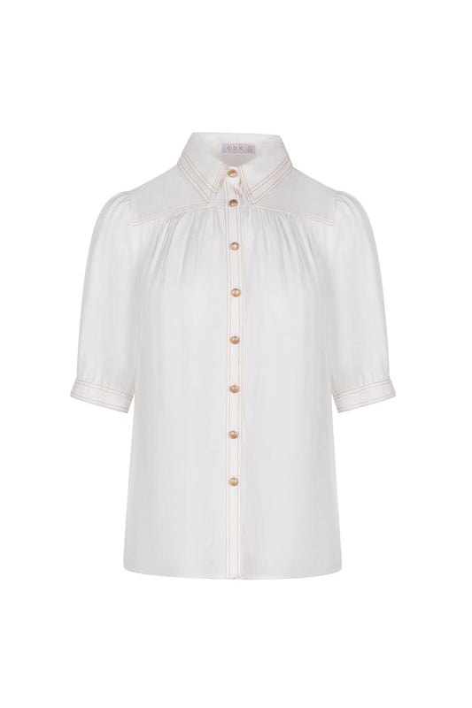 CELINE SHORT SLEEVE BLOUSE - WHITE