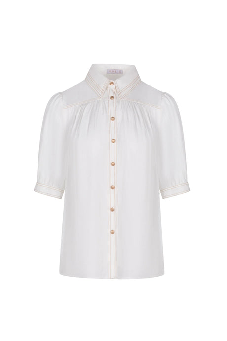 CELINE SHORT SLEEVE BLOUSE - WHITE