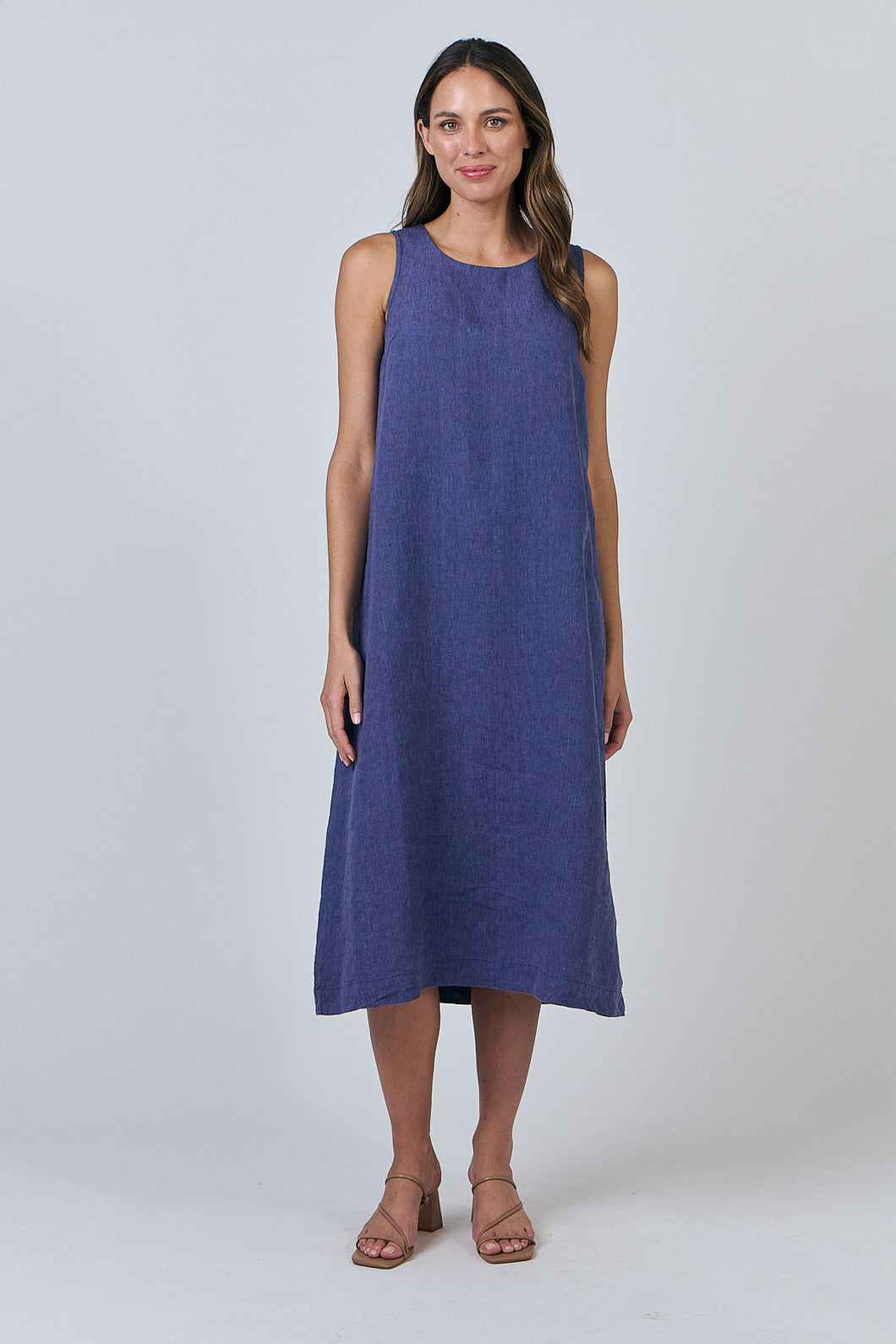 LINEN MIDI DRESS - BLUEBERRY